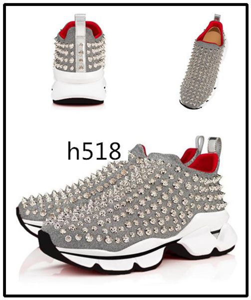 

2020 original box red bottom spike sock sneakers, red sole flats with krystal spikes, 30mm black & white donna flats for 4