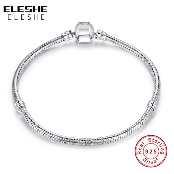 

eleshe authentic 100% 925 sterling silver snake chain bracelet fit original brand bracelets & bangles for women diy jewelry, Golden;silver
