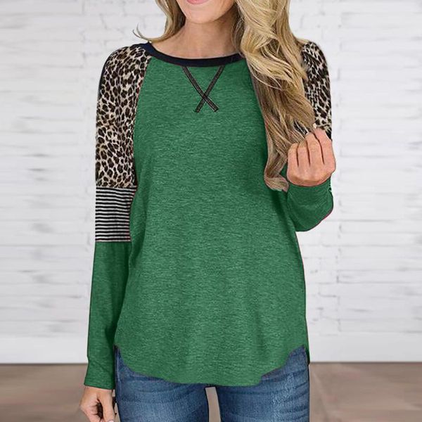 

leopard sequins patchwork shirt women autumn long sleeve blouse ladies o neck tee shirt female winter casual camisa g3, White