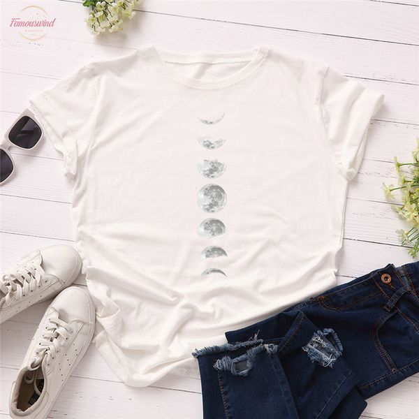 

new moon planet print t shirt women harajuku shirts funny loose short sleeve summer t shirt plus size sailor moon geometric, White
