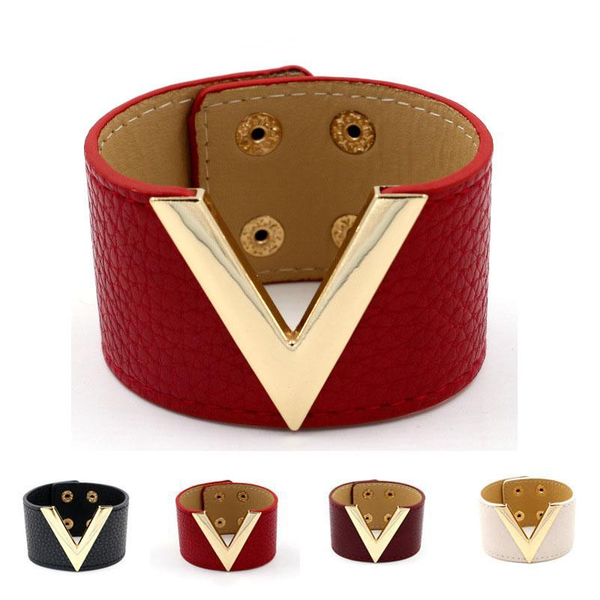 

2019 gold v bracelet leather v shape charm wristband bangle cuffs fashion jewelry for women christams gift drop shippinga773#, Golden;silver