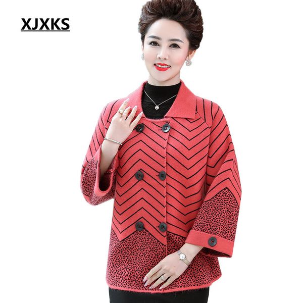 

xjxks fashion lapel double-breasted women's coat 2019 autumn winter new loose plus size knitted cashmere women's woolen coat, Black