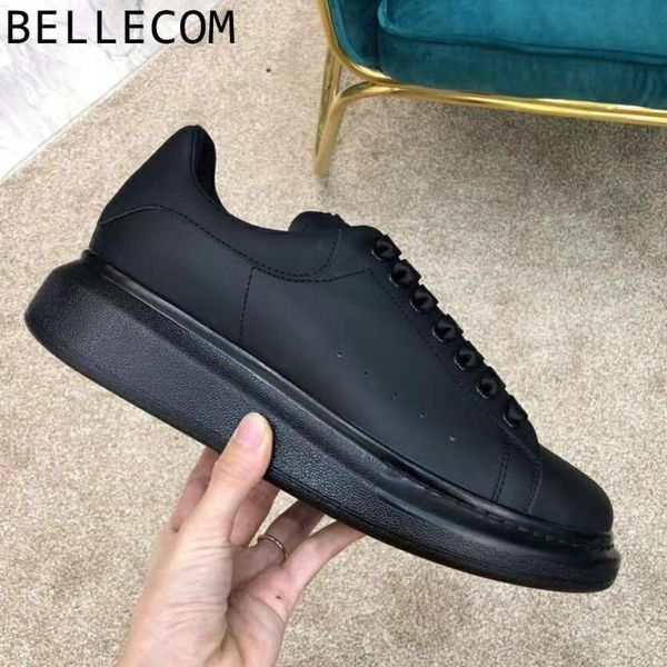 

bellecom 2020 new sneakers women platform men s leather flat sole small white shoes casual shoes 35-45 zapatos mujer, Black