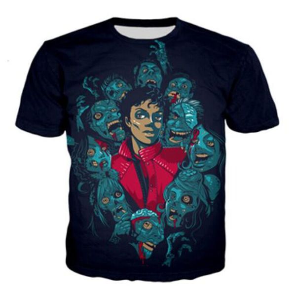 

new fashion pop singer michael jackson and skulls t-shirt 3d print men/womens summer round collar short sleeve casual k880, White;black