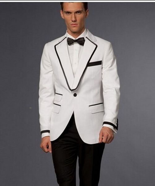 

white mens wedding tuxedos notch lapel groom groomsmen tuxedos popular man blazers jacket excellent 2 piece suit(jacket+pants+tie) 1661, Black;gray