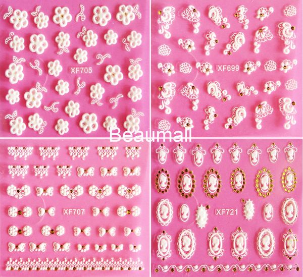 

30 designs choices nails art manicure back glue 3d white/gold decals decorations nail stickers for nails tips beauty, Black
