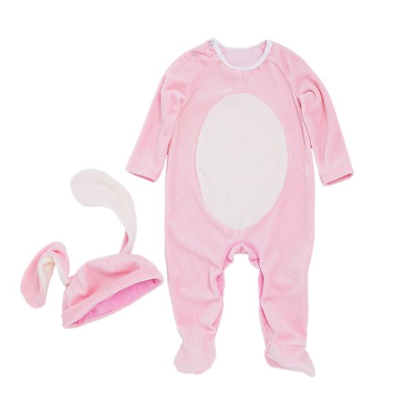 

Baby Cotton Clothing Long-Sleeved Rabbit Ears Pink Baby Clothes Romper Baby Jumpsuit Suit with Hat Set, 3-6M