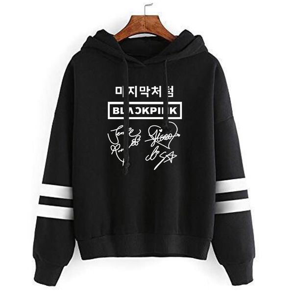 

blackpink hoodies kawaii printed hoodies women/men long sleeve hooded kpop sweatshirt casual streetwear clothes oversized hoodie, Black
