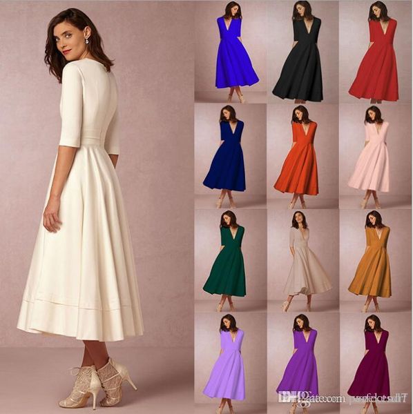 

women party evening cocktail long dresses autumn and winter new deep v-neck mid-length princess dress, Black;gray