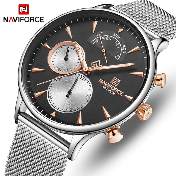 

naviforce men watch brand fashion casual men watches stainless steel mesh male clock waterproof quartz relogio masculino, Slivery;brown