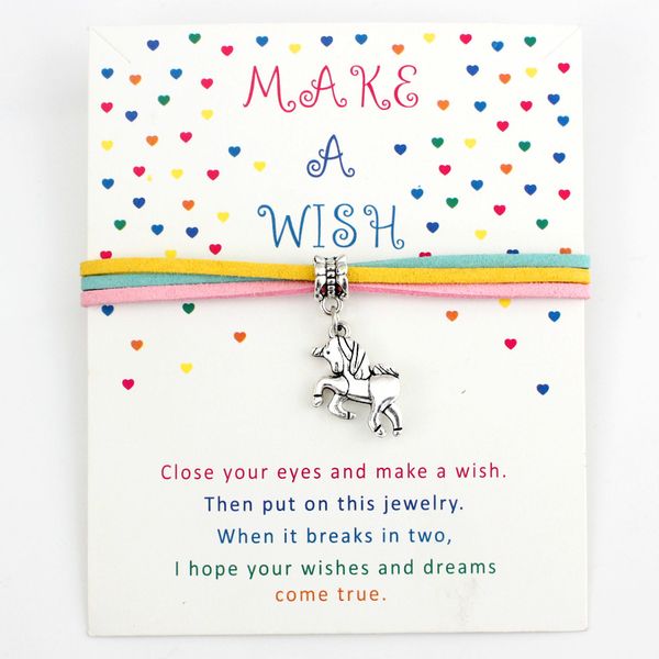 

unicorn horse card bracelets animal make a charm jewelry wax cords suede women men girl boy gift drop shipping, Golden;silver