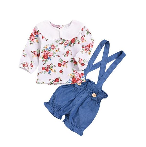 

wholesale girls outfits baby girl designer clothes appliqued floral printed ruffle long sleeve pants kids designer clothes girls by0826, White