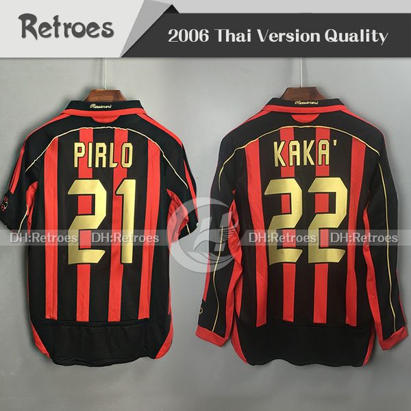 

06 07 retro milan soccer jersey kaka ronaldo gilardino inzaghi retro camiseta 2006 2007 long sleeve milan soccer jersey classic vintage, Black;yellow