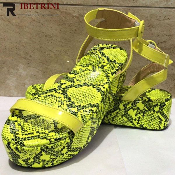 

ribetrini women fashion open toe snake print shoes women ankle strap handmade dropshipping sandals leisure sandals, Black