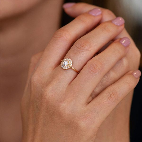 

creative female white irregular zircon ring fashion yellow gold color wedding ring vintage promise engagement rings for women, Slivery;golden