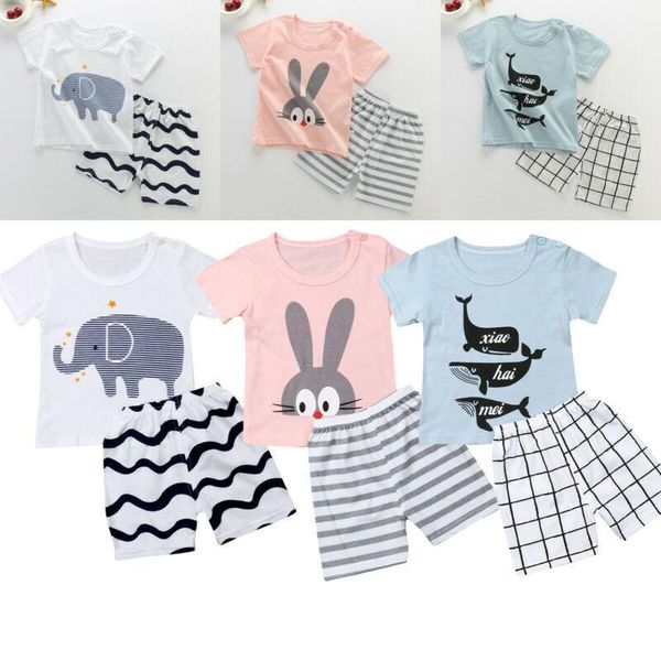 

kids baby boy summer clothes short sleeve t-shirt striped shorts pants 2pcs, White