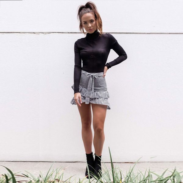 

skirts for women ruffle skirt up lace plaid short women ruffle high waist tie a line skirts female bottom mini summer beach, Black