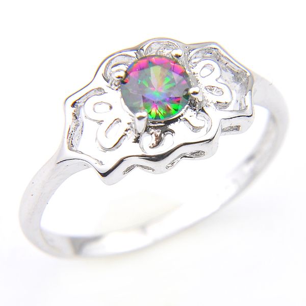 

Luckyshine 6 шт Лот Круглый Цветные природный Mystic Topaz Gems кольцо стерлингового серебра 92