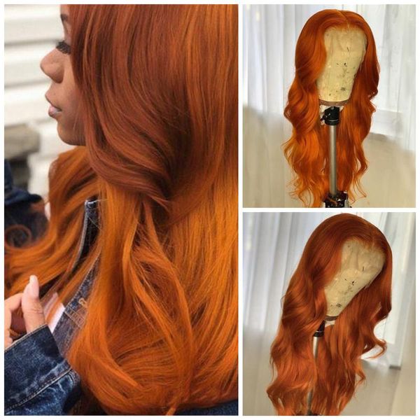 

orange colored blonde human hair full lace wigs natural wave brazilian remy hair middle part glueless wig 180 density baby, Black;brown