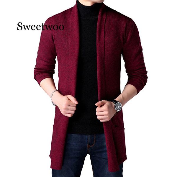 

men long style cardigan spring and autumn x-long knit sweater jackets solid color sweatercoat, White;black