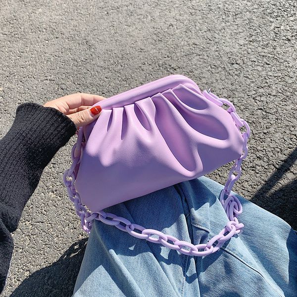 

valenkuci chain pu leather crossbody bag for women lady handbag solid color shoulder messenger bag cloud bags