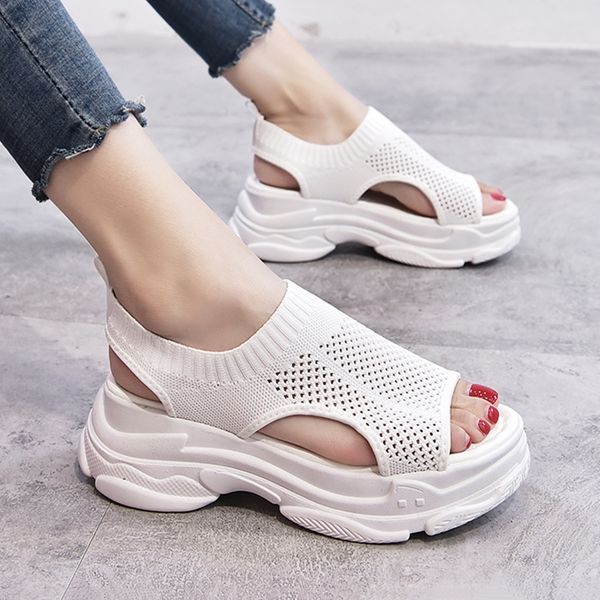 

women sandals summer mesh breathable casual shoes female open-toe white women beach sandals thick bottom women shoes t200605, Black