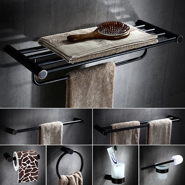 

copper bathroom hardware pendant european black bronze racks double towel rack single pole bathroom accessories gj-0