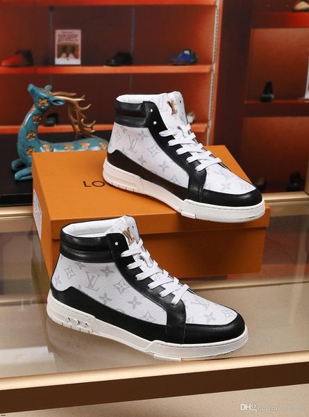 

20fw 2019 autumn winter fashion brands canvas shoes men classic high sneakers white black leather lace up youth male casual shoes yetc5