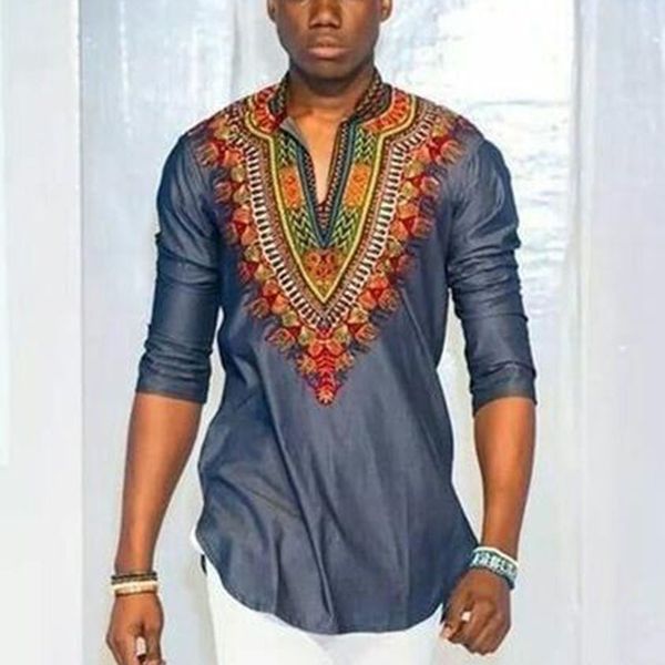 2019 African Promotion Real Men Robe Africaine National Wind Of Printing V-Ausschnitt 7 Minuten Ärmel T-Shirt