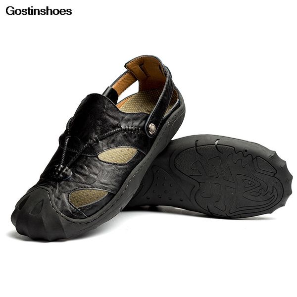 

man sandalsias de hombre casual plusized closed toe male cattle leather sandalia sandalias hombre cuero, Black