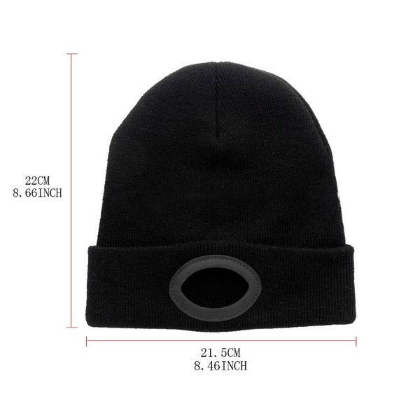 

led head light beanie rechargeable usb knitted winter warm sports knit f3mc, Black