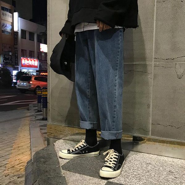 

2019 new spring classic jeans male jeans designer loose retro men's straight fashion pants, Blue