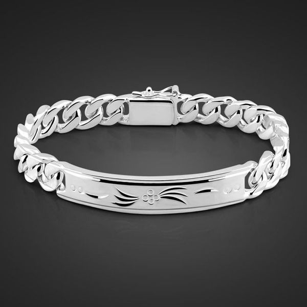 

fashion 925 sterling silver bracelet for men male cool rock punk style bracelet 100% solid silver 10 mm 20 cm bracelet jewelry, Golden;silver