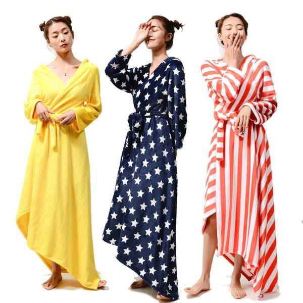 

women's sleepwear women winter long warm flannel bathrobe dressing gown cozy bath robe night female nightgown, Black;red