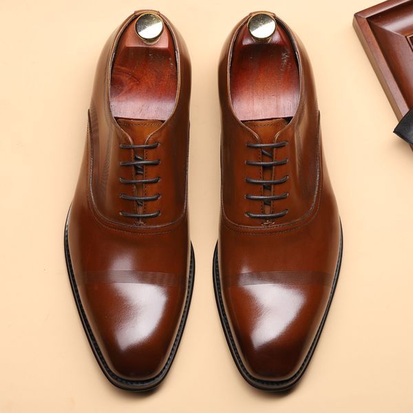 

men's business formal dress leather shoes square toe lace-up wedding prom banquet men's shoes, Black