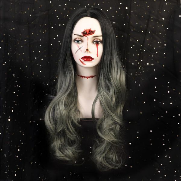 

22'' women girl cyan resistant synthetic fibre long curly hair full wig