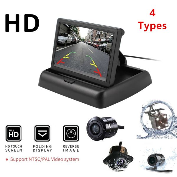 

4.3" folding monitor display + waterproof wide angle hd rear view backup camera universal car reversing assistance kit hot