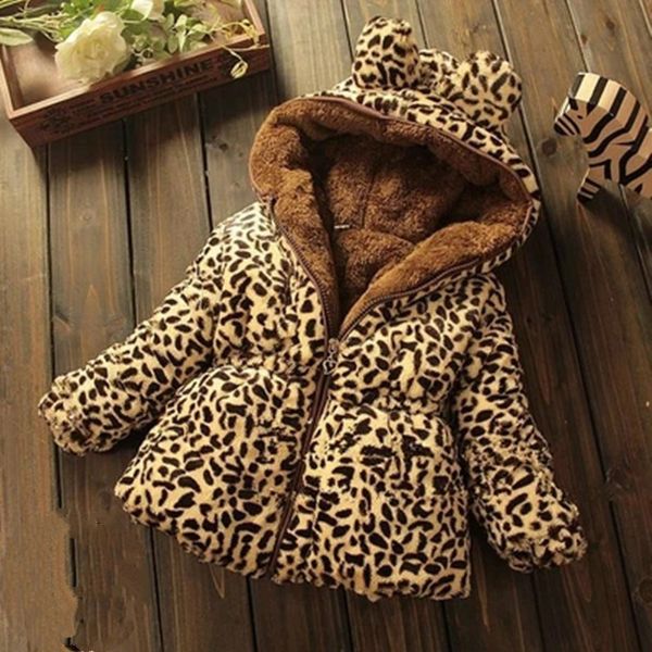 

kids girls coat winter baby girl clothes cotton little long puffer brown leopard thicken winter windproof warm hooded jacket, Blue;gray