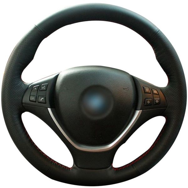 

black genuine leather car steering wheel cover for x5 e70 2006-2013 x6 e71 2008-2014 e72 (activehybrid x6) 2009-2010
