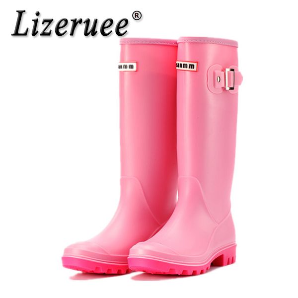 

lizeruee women's rain boots hurricane waterproof black matte knee-high wellies wellington boots for garden work cs583
