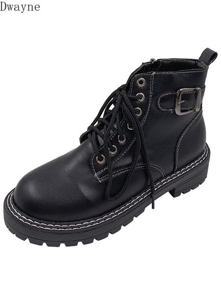 

handsome boots british wind 2019 autumn new button side zipper locomotive boots tie shoes with round head, Black