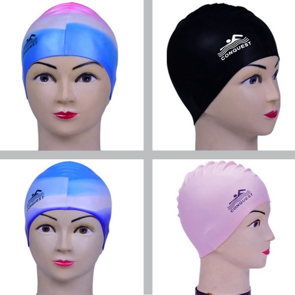 

унисекс упругого бассейн cap радуга красочного водонепроницаемого hat ухо длинной защита волос ladies спортивной купальники шляпа new hot пл