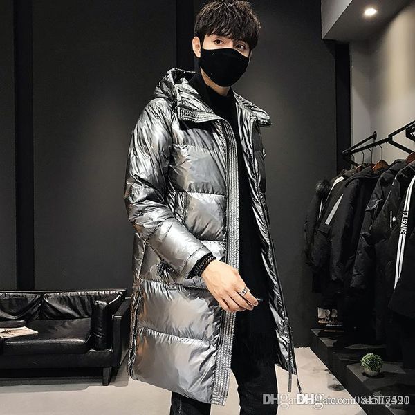 

19ss с капюшоном пуховая куртка мужская с длинным раздел ins tide марка блестящая толстые большой размер silver красивый холодостойкие зимы, Black