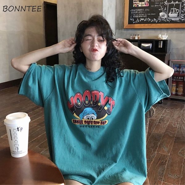 

t-shirts women cartoon printing leisure soft loose streetwear tees womens funny t shirt female harajuku summer clothing girls, White
