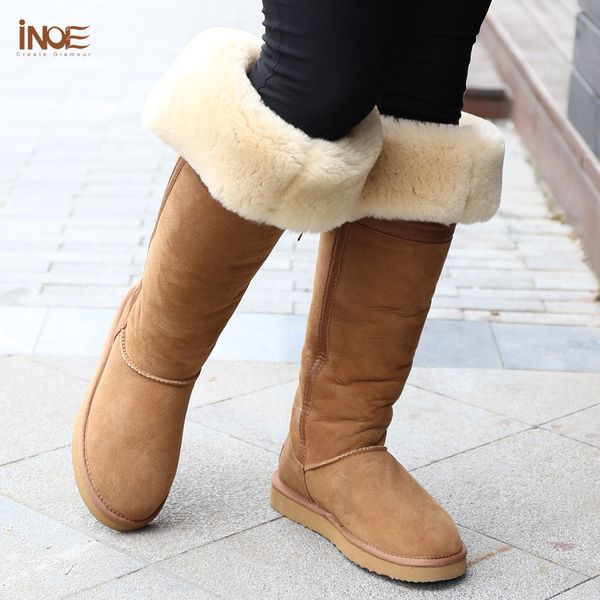 

fashion style over the knee high bowknot tall fur lined snow long boots for women winter shoes nature sheepskin leather brown, Black