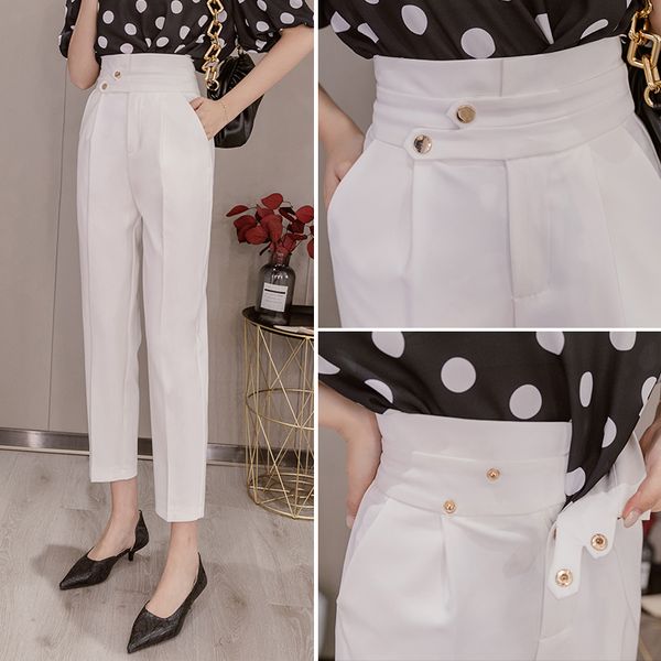 

women's high waist pants 2020 summer new casual pants straight trousers nine points suit female straight loose, Black;white
