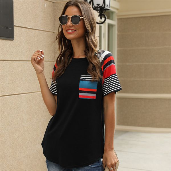 

sriped отпечатано женщин tshirts crew neck коротким рукавом женщин топы летние женские повседневные тройники, White