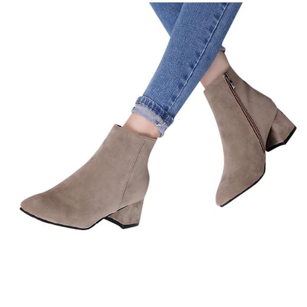 

sagace fashion women short boots zipper square heels ankle boots 2019 autumn new casual shoes woman non-slip 1205, Black