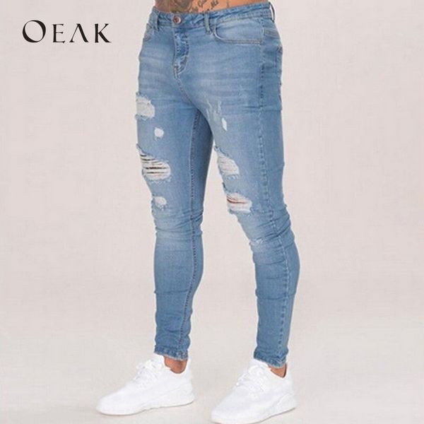 

Oeak 3XL Skinny Jeans for Men Pencil Pants Mens Clothes Denim Blue Black Skinny Ripped Jeans Male Trousers hommes 2018