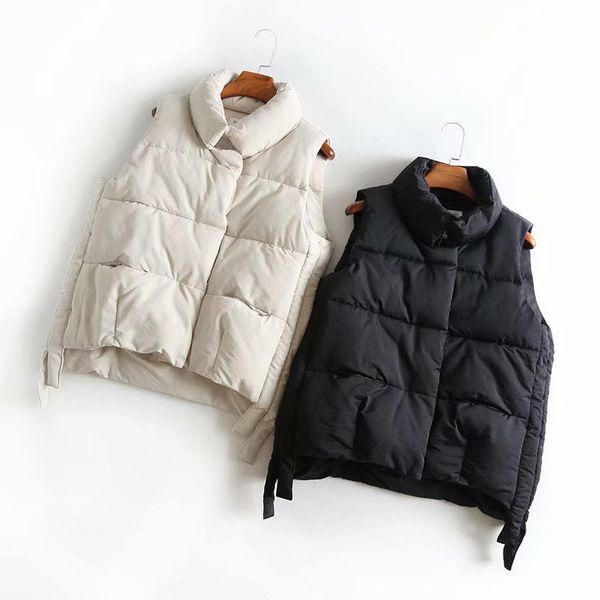 

casual women vest warm thick ladies waistcoat pockets down cotton vest female sleeveless streetwear women outerwear q1969, Black;white